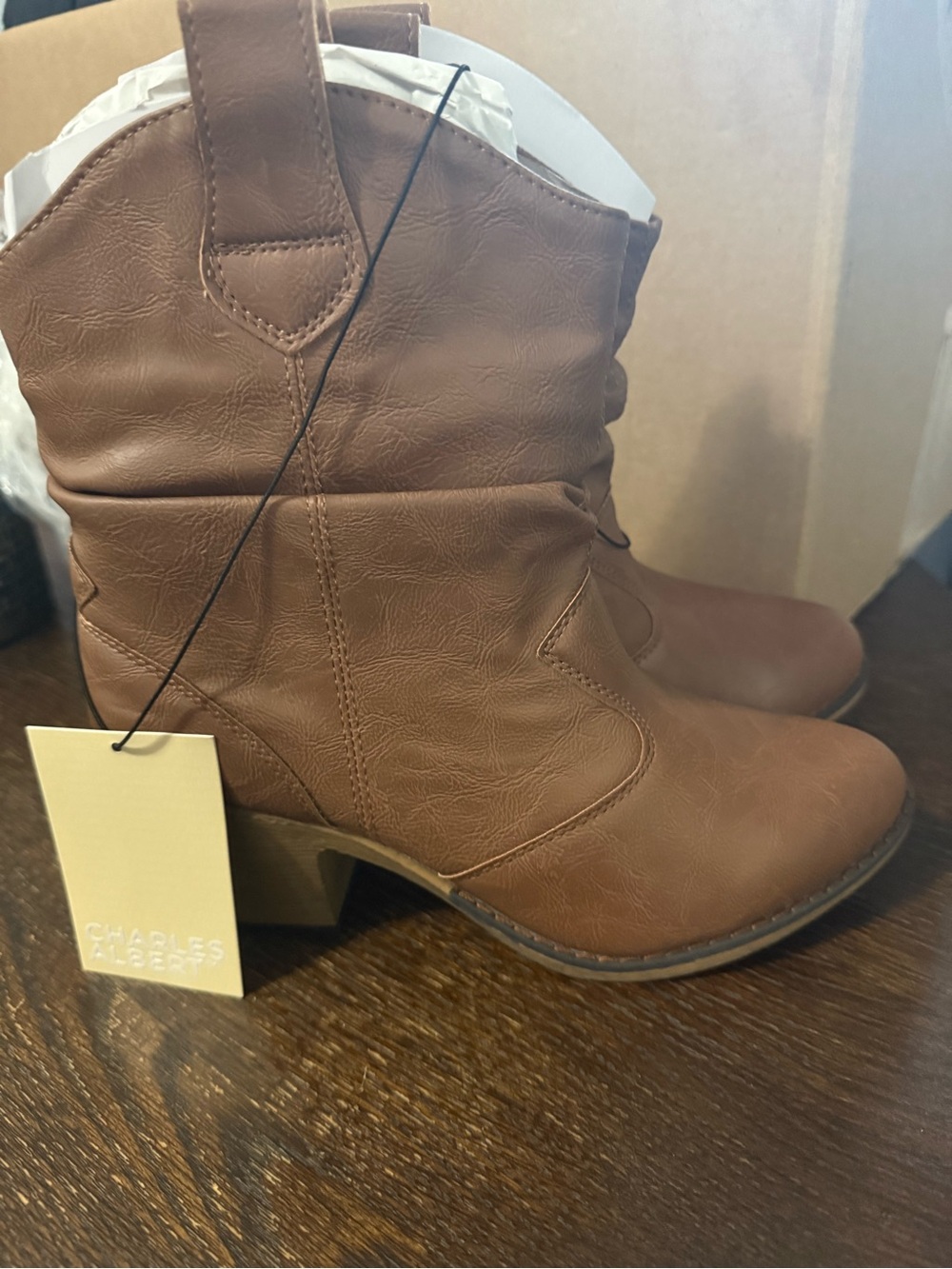 Charles Albert Brown Western-Inspired Mid-Calf Heeled Boots